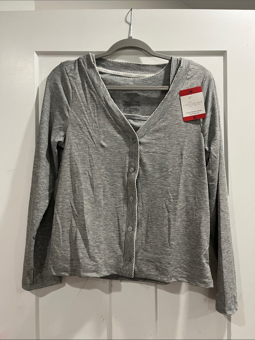 Light Gray Ribbed Cardigan & Tank Set